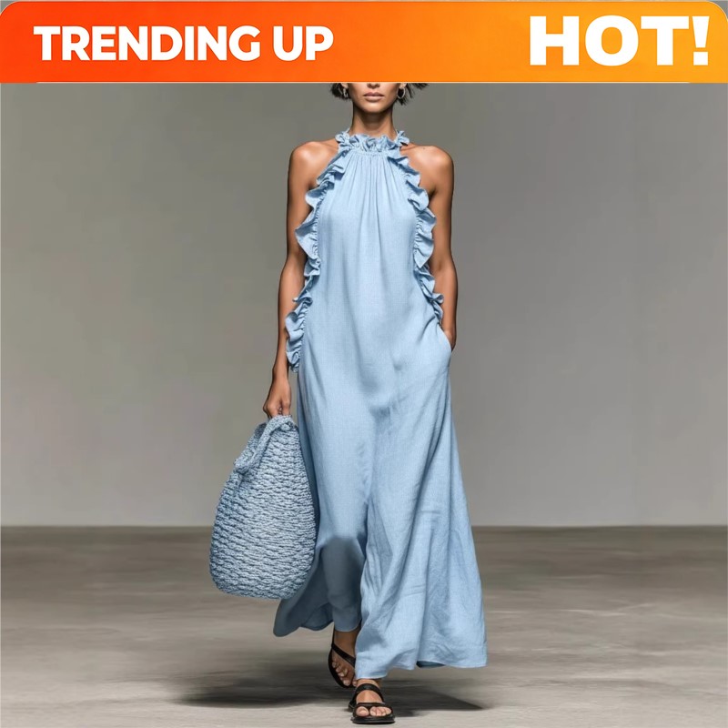 B&J Florist Supply Nyc - Customization Women's Sexy Halter Ruffle Maxi